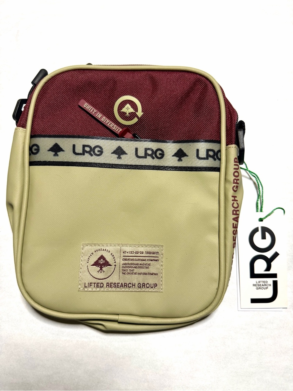 LRG Maroon and Cream Vertical Sling Bag